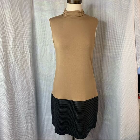 Bailey/44 Mia Dress in Camel with Striped Textured Black Leatherette Hem Small - Picture 2 of 10